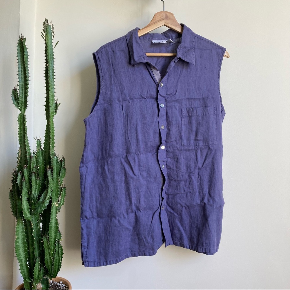 Vintage 100% linen tank button down